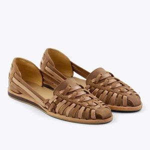 Nisolo Huarache Sandal Tobacco Almond Tan Colorblock Woven Flats Womens Size 8